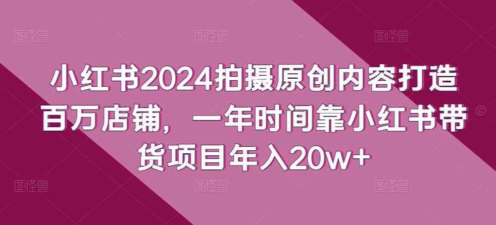 小红书2024拍摄原创内容打造百万店铺，一年时间靠小红书带货项目年入20w+或 [ ]网创人人推